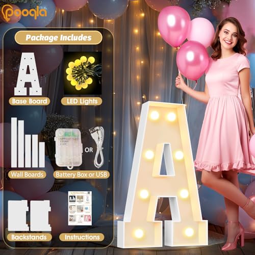 Image of Pooqla 3FT Marquee Light Up Letters, Cool White and Warm White LED Big Mosaic Marquee Letters 3 Feet, Giant Letter Sign for Balloons Birthday Anniversary Wedding Party Decoration, Letter F