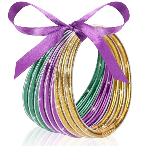JUNEBRUSHS 9Pcs Bracelet Glitter Jelly Bracelets Silicone Jelly Bangles Bracelet Set for Party Favors Gifts
