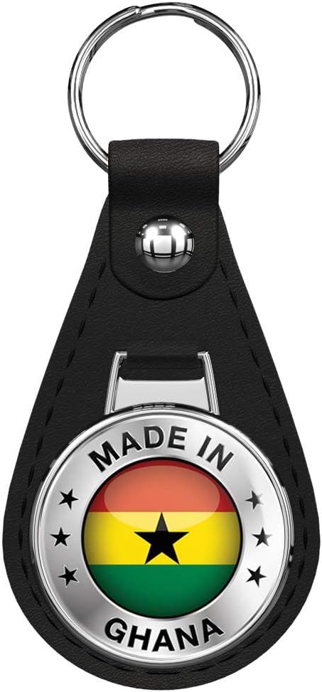 Made In Ghana Silver Label Keychain Black Premium Leather Key Chain with Key Ring