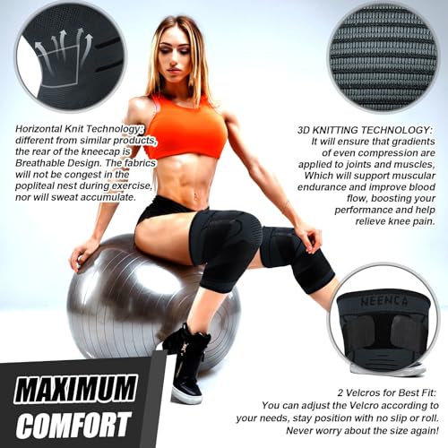 Image of NEENCA Professional Knee Brace,Knee Compression Sleeve Support for Men Women with Patella Gel Pads & Side Stabilizers,Medical Grade Knee Pads for Running,Meniscus Tear,ACL,Arthritis,Joint Pain Relief