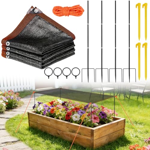 Plant Shade Cloth Kit for Garden 6.6*3.3FT Garden Shade Cloth Kit for Raised Beds include 4 Poles & Rope 70% Sun Block Cover Kit with Stakes for Plants Heat Protection for Outdoor Plants Vegetables