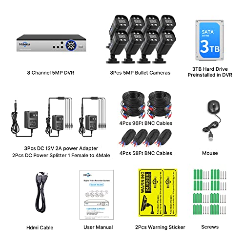 [H.265+ Face Detection] Hiseeu 5Mp 8Ch Security Camera System, 3Tb Hdd Home Cctv Camera Security System W/8Pcs Security Cameras Outdoor&Indoor, Remote Access, Motion Detect, Night Vision, 24/7 Record #TOP6