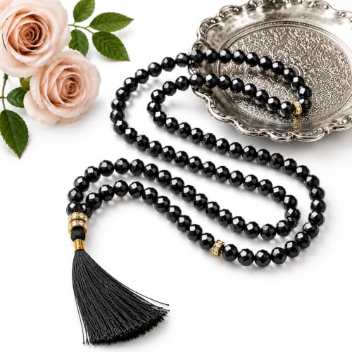 Image of Islamic Salat Prayer Tasbih - 100 Crystal White Beads - Tasbeeh for Dhikr, Zikr, and Meditation (Crystal Black)