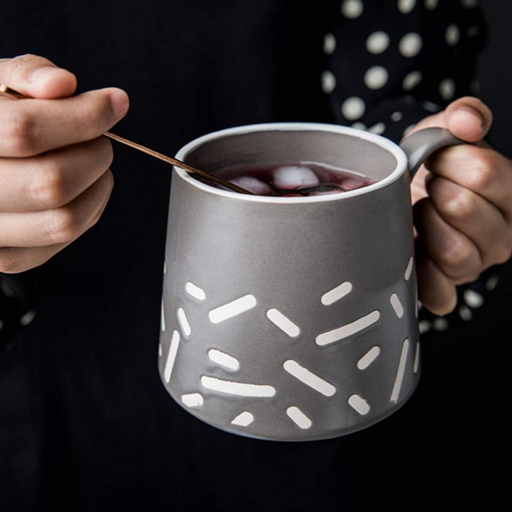 L-entcy 16.2 Oz / 475 Ml Coffee Cup Ceramic Cup, White Striped Drip-free Lid And Dishwasher Safe Nordic Ceramic Mug Pair Household Drinking Cup Simple Creative European Couple Coffee Cup Pair