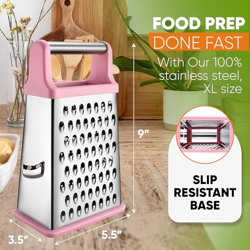 Image of Spring Chef Stainless Steel XL Cheese Grater for Kitchen, Pink Lemonade
