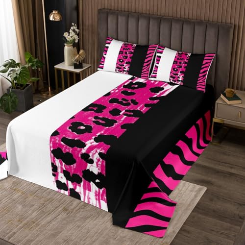 jejeloiu Pink Leopard Print Bedspread King Size Zebra Stripe Coverlet Set for Kids Boys Girls Decor Tiger Print Animal Skin Safari Cheetah Geometric Quilted Coverlet Room Decor