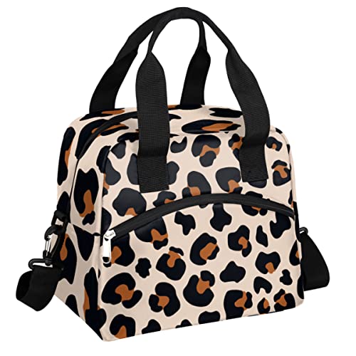 Leopard Insulated Lunch Bag With Shoulder Strap For Women Girls, Animal Skin Leakproof Cooler Cheetah Lunch Box Meal Prep Organizer Tote Bag For Work Office Travel Kindergarten Nursery Picnic School #TOP19