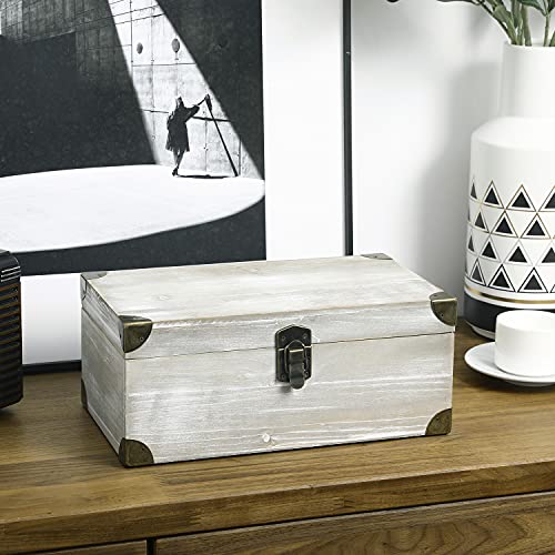 Mygift Shabby Whitewashed Brown Wood Retro Audio Cassette Tape Storage Box With Vintage Brass Metal Bracket Accents #TOP1