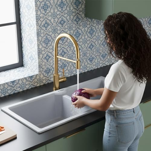 Image of EVANEX Quartz Kitchen Sink|Double Bowl Sink for Kitchen|Topmount /Undermount Kitchen Sinks|Sand Pluto Double Sink with Connector, Waste Pipe, Coupling and Drain Basket|45x20x9 Granite Kitchen Sinks