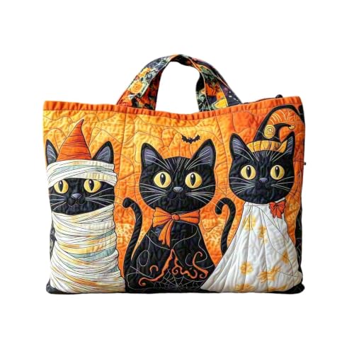 Halloween Quilted Overnight Bag Women Large Travel Tote Duffle Pumpkin Cat - image 1
