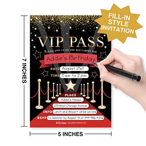 Image of Hadley Designs Kids Birthday Invitations For Boys and Girls VIP Theme - 25 Movie Birthday Party Invitations For Boys, VIP Invites For Girls, Cute Popcorn Party Supplies, Made In USA