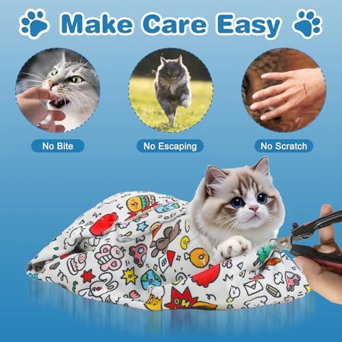 Image of Oruola Cat Grooming Wrap, Comfortable Cat Wrap for Nail Trimming, 21.3 Inch Multi-Functional Cat Wrap for Grooming & Care, Teeth Brushing, Ear Cleaning, Feeding, and Injections,Vibrant Graffiti Design