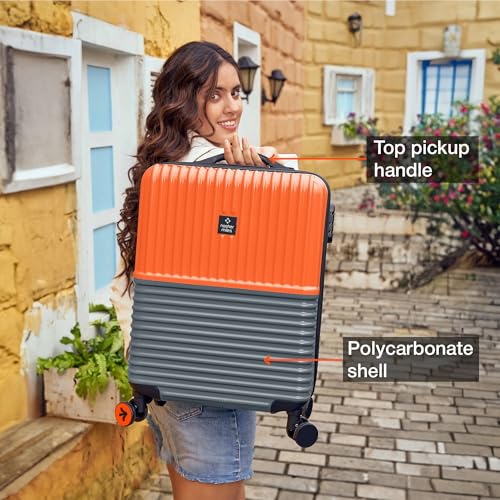 Image of Nasher Miles Istanbul Hard-Sided ABS and PC Cabin Luggage 20 inch | 55cm | 8 Wheels Small Trolley Bag for Travel | Suitcase (Orange Grey)