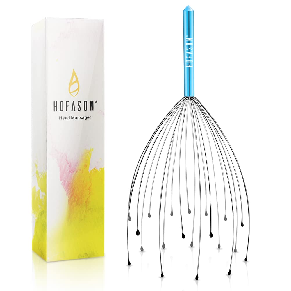 HOFASON Head Massager Scalp Scratcher with 20 Fingers, Relaxing Gift Stocking Fillers for Women/Men, Handheld Head Scratcher Tingler Massage for Hair Stimulation and Body Stress Relax(Random Colors)