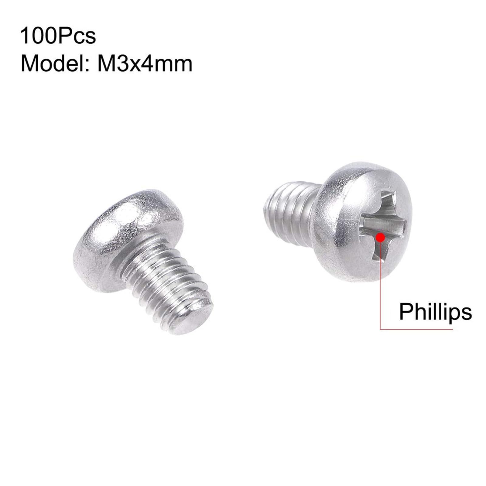 MACHSWON M3x4mm Machine Screws Pan Phillips Cross Head Screw 304 Stainless Steel Round Head Cross Screw Fasteners Bolts 100Pcs - Image 3