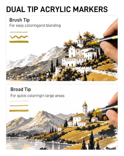 Image of JusArt 3 Gold Dual-Tip Acrylic Paint Markers, Automatic Ink Control | Metallic Paint Markers, Paint Pen for Wood, Glass, Fabric, Rock Painting, DIY Crafts for Adults, Classroom & School Supplies