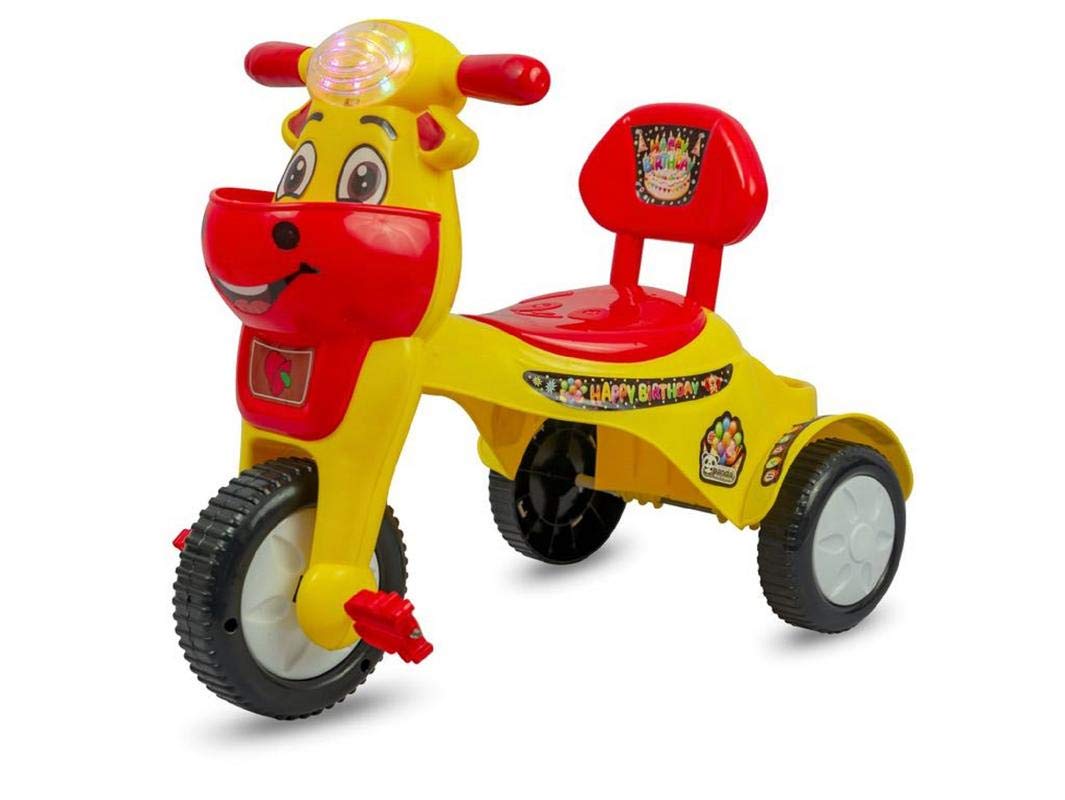 ODELEE Happy Birthday Baby/Kids Tricycle Ride On Tricycle with Musical Lights Front Basket & Back Rest for 2 Years+ (Yellow) (B07RCHFRJM) Amazon Price History, Amazon Price Tracker