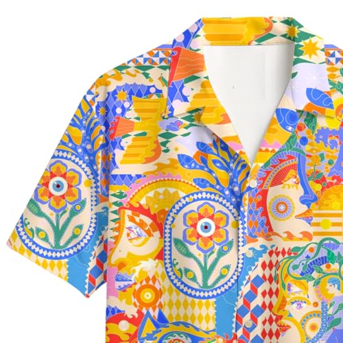 Image of Men's Floral Button-Down Shirt, Cotton Blend Stretchable, Casual Printed Striped Stylish Shirt