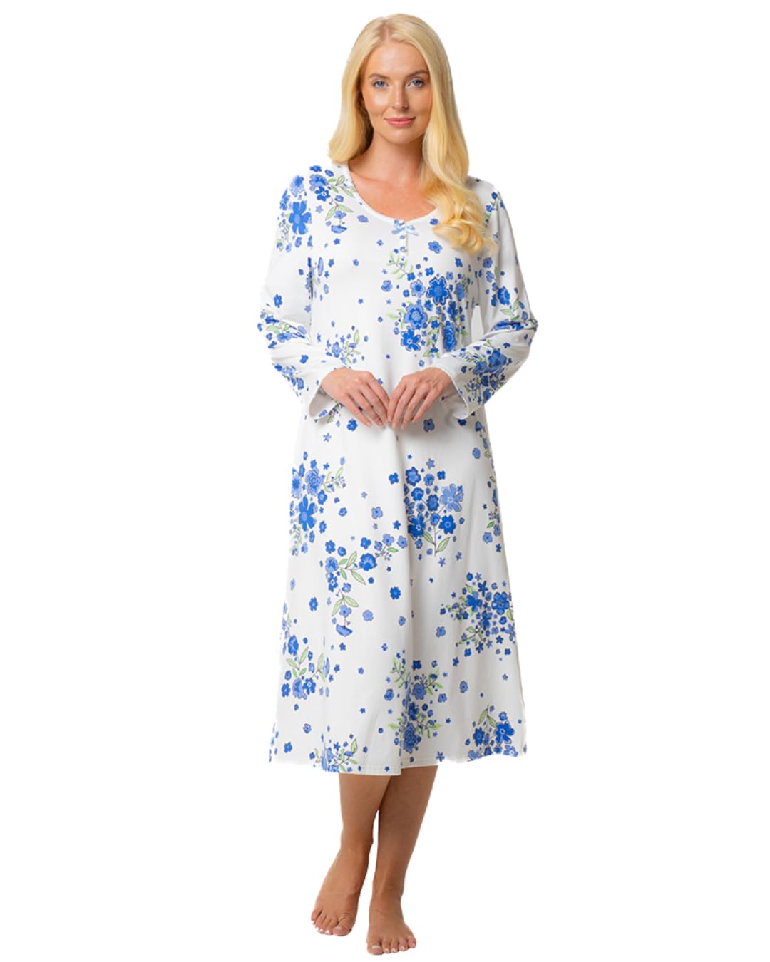 Suzy & Me Luxury Soft Touch Jersey Long Sleeve Floral Nightdress (BLUE, 22-24)