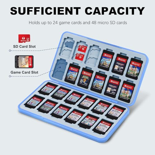 Image of FYY Nintendo Switch Game Case Holder for Switch 2 Cartridge Case with 24 Game Card Slots & 48 Micro SD Card Slots, Hard Shell, Silicone Lining Light Blue Gamepad Pattern