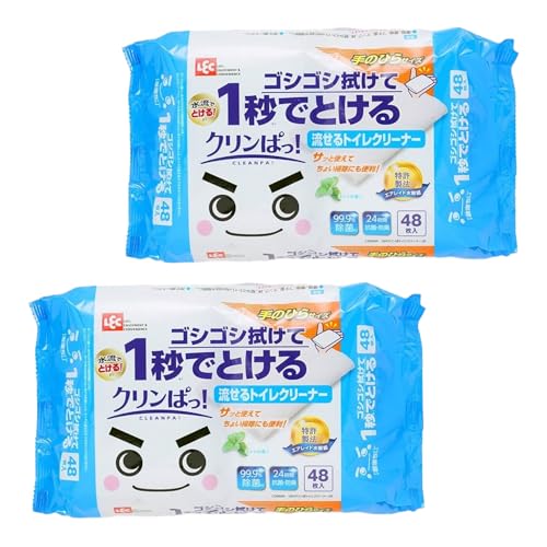 【まとめ買い】レック(LEC) 激落ちくん クリンぱ! 節水トイレ対応 流せる トイレクリーナー レギュラーサイズ (24枚入) ×4個パック 特許製法エアレイド水解紙 ゴシゴシ拭けて1秒でとける 白 ミント