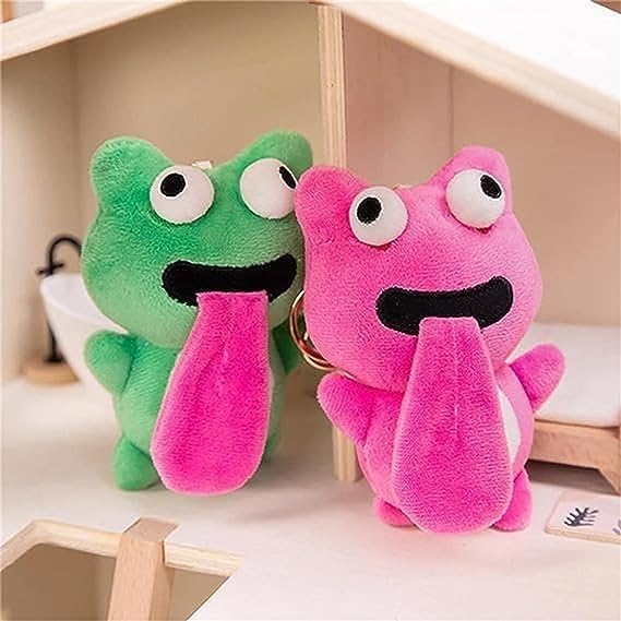 Amazon.co.jp: 舌を突き出すかわいいぬいぐるみカエルキーホルダー、舌