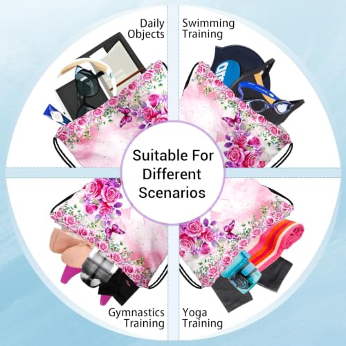 Image of Pink Butterfly Gymnastics Grip Bag Small Drawstring Gym Bag Outdoor Storage