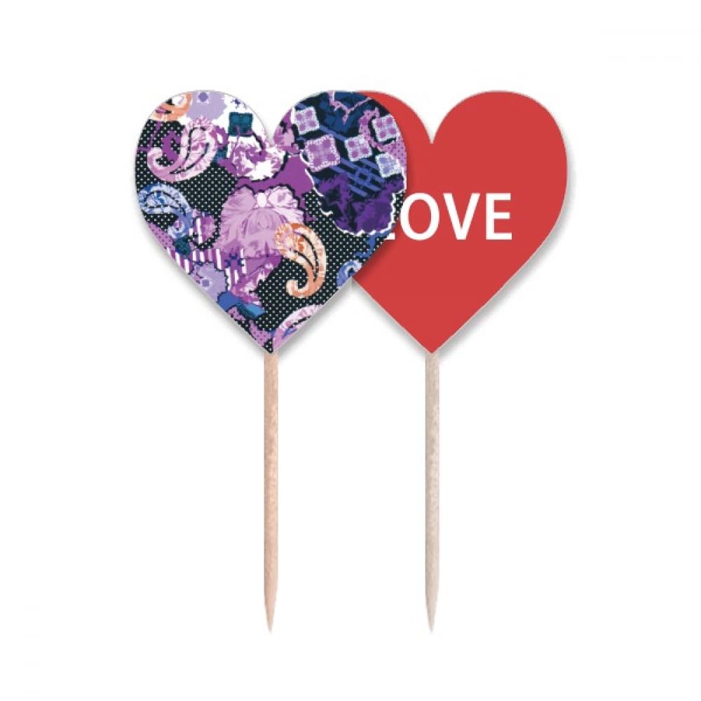 Cure-dents motif fleur violette drapeau cœur pour coffret cadeau invités