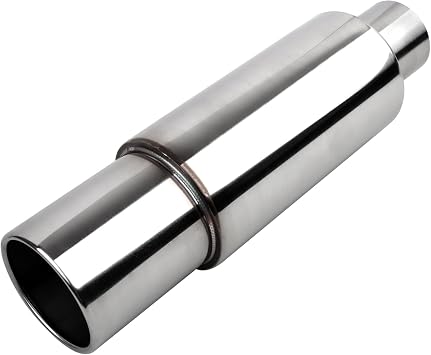 2.5 Inch 63MM Inlet Exhaust Muffler Silencer Stainless Steel Car Turbo Sound Exhaust Back Box Muffler Pipe 14.2" 360MM Overall Length Universal for Automobiles