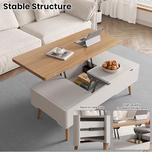 Nowoczesny stolik kawowy z podnoszonym blatem z Sto DersWielofunkcyjny rozkładany stolik środkowy do salonu ukryty kartmentElegancki drewniany design - 119 cm