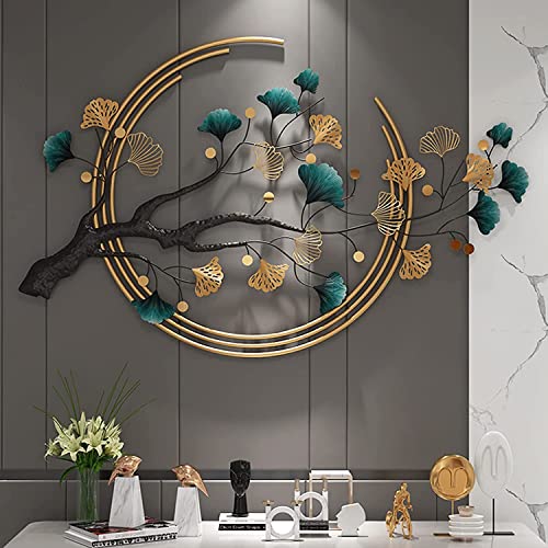 Créatives Décoration Murale Feuille de Ginkgo en Métal à La Main, Moderne Luxe Sculpture Murale en Métal, Tenture Murale Intérieure pour Salon Chambre à Coucher Hôtel,110x68cm Cover