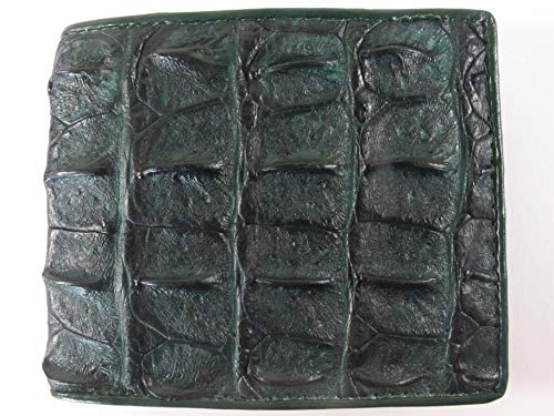 Image of Pelgio Genuine Crocodile Alligator Backbone Skin Leather Bifold Wallet ([B1] 6 Card Slots + 2 ID Windows + 2 Compartment for Bills, Fir Green)