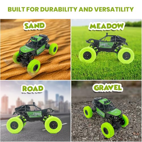 Image of Gooyo GY-45 Rechargeable Remote Control Rock Crawler Car with Smoke | Monster Truck with Spray for Kids | RC Car 4x4 Off-Road Big Car Toy | High Speed | Green Color | in-Built Battery | Gift Box Pack