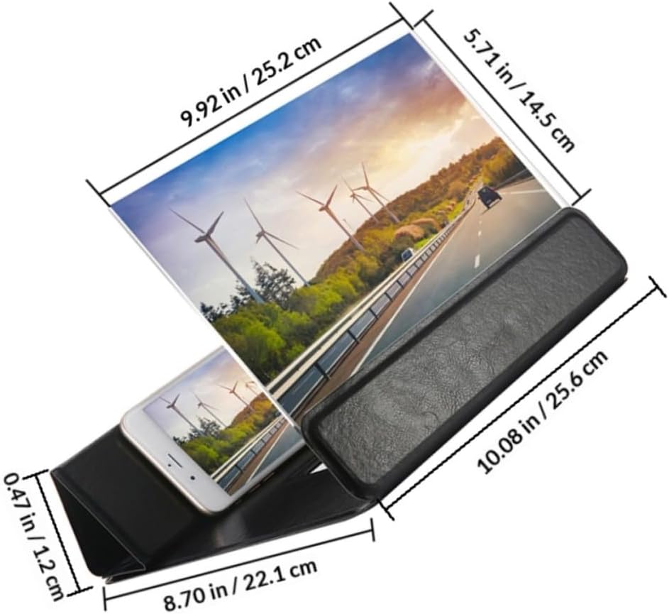12-inch 3D Phone Screen Magnifier with Stand, High-Definition Mobile Screen Amplifier Compatible with Smartphones, Black Phone Video Enlarger for Movies and Gaming