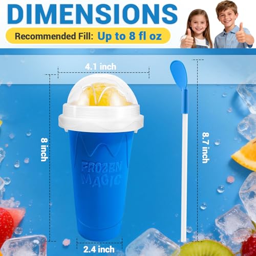 Image of FANS-ONE Slushie Cup, DIY Magic Slushy Maker Cup, Cool Stuff Things Gadgets for Juices Milk Yogurt Ice Cream Make, Quick Frozen Slushy Cups with Lids & Straw for Boys Girls Teens Kids, Blue