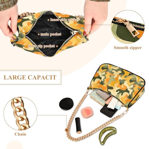 Sac à bandoulière imprimé camouflage jaune vert avec chaîne chic