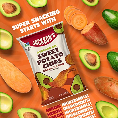 Jackson’s Sweet Potato Carolina Bbq Kettle Chips Made With Premium Avocado Oil (5 Oz, Pack Of 7) - Allergen-Friendly, Gluten Free, Peanut Free, Vegan, Paleo Friendly - Shark Tank Product #TOP1