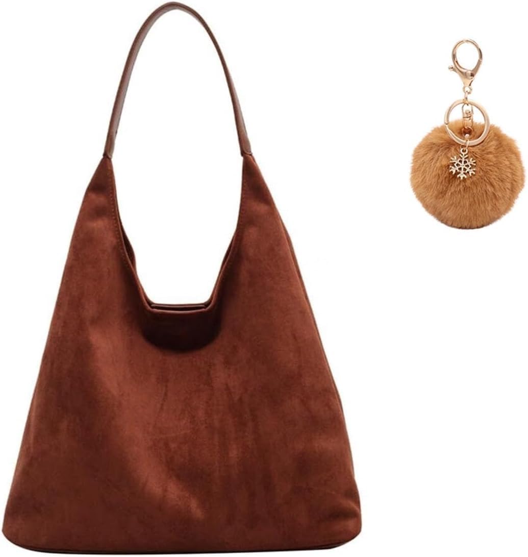 Sac à bandoulière hobo en daim véritable marron grand sac à main haut de gamme