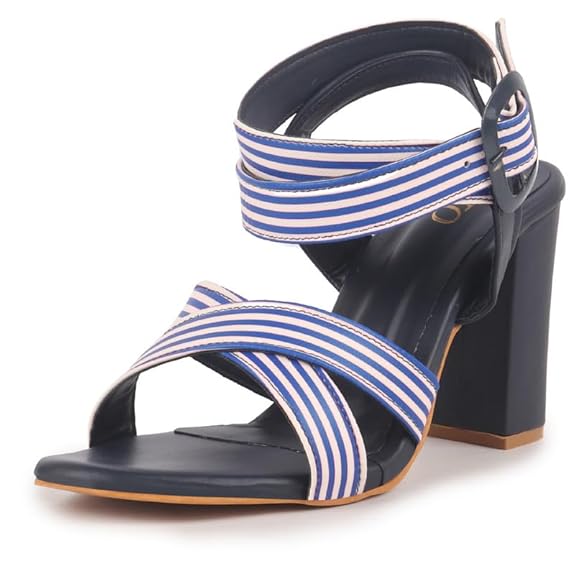 FAUSTO Women Striped Gladiator Block Heel Sandals with Crisscross Straps | Comfortable Trendy 3 Inch Heel for Casual Outings, Work, Office