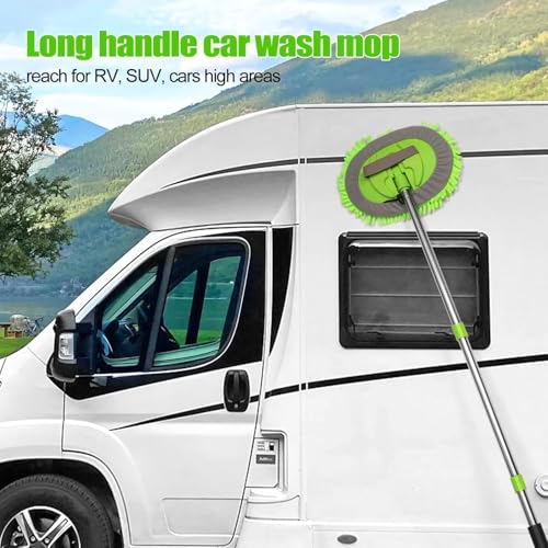Image of 62'' Microfiber Car Wash Brush Mop Kit Sponge with Long Handle, Chenille Car Cleaning Brush Supplies for Car Rv SUV Truck Boat Bus Non-Scratches