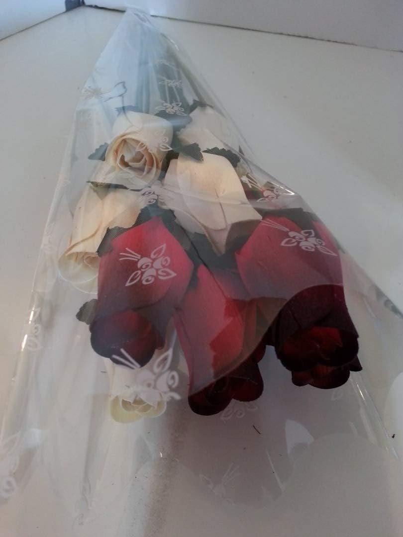 Forever Wooden Roses 1 Dozen Red/black Tip and White