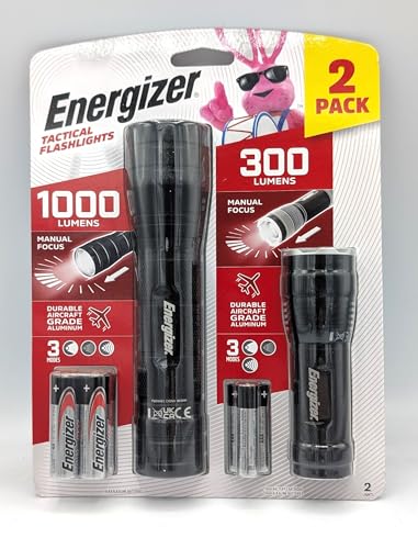  Energizer Tactical Flashlight Combo Pack: High Lumen Metal Flashlight (1.000 lumen) & torcia tattica compatta (300 lumen) by Energizer