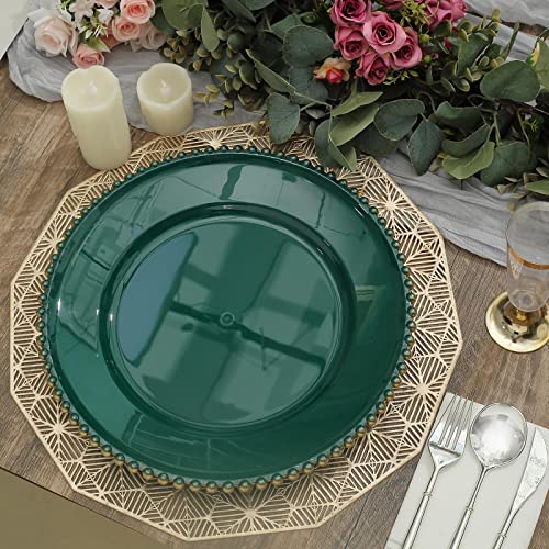 Efavormart 6 Pack | 12" Hunter Emerald Green/Gold Acrylic Plastic Beaded Rim Round Charger Plates #TOP6
