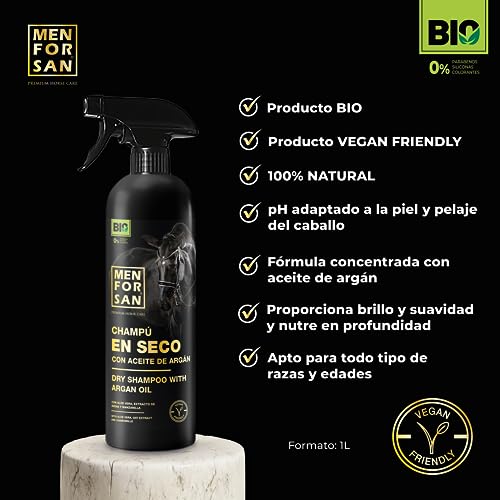 Shampooing sec pour chevaux Menforsan à l'argan bio flacon de 1L