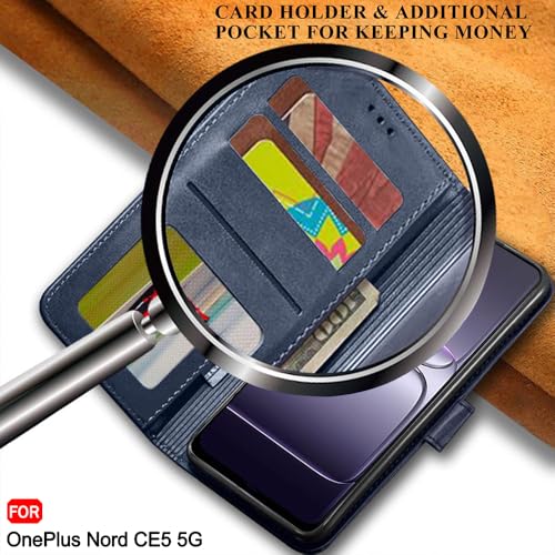 Image of TheGiftKart Flip Back Cover Case for OnePlus Nord CE 5 5G | Dual-Color Leather Finish | Inbuilt Stand & Pockets | Wallet Style Flip Back Case Cover for OnePlus Nord CE5 (Faux Leather, Blue & Sky)