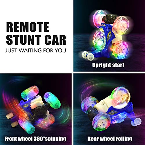 UTTORA Remote Control Car,RC Cars Toy for Kids, High Speed RC Stunt Car for Boys&Girls 360 Rotating Off Road Stunt Car Outdoor Electric RC Truck Rechargeable RC Car for Kids Adult (Blue) - Thumbnail 7