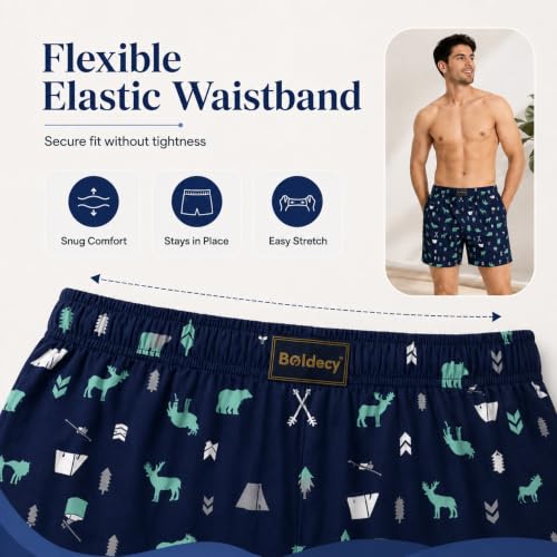 Image of Men's Ultralight Cotton Printed Boxer Shorts | Regular Fit | Soft Cotton Fabric with Microfibre Waistband for All-Day Comfort (Blue-Navy Blue-2XL)