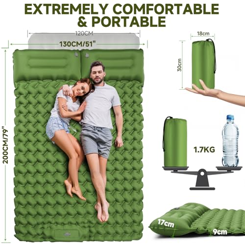 Forrinx Materassino Da Campeggio Autogonfiante 2 Persone Ultraleggero 200 * 130CM Materasso Doppio Impermeabile Per Esterni, Escursioni, Tenda, Spiaggia - 2