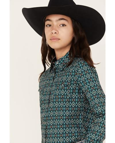 GIRLS LONG SLEEVE SNAP DIAMOND AZTEC PRINT WESTERN SHIRT2