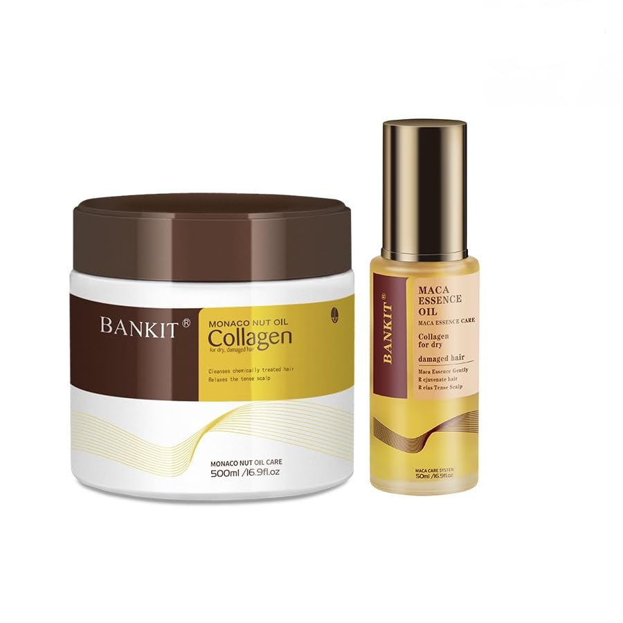 BANKIT Collagen Hair Mask and Moroccan Argan Oil Hair Serum Set, Deep Nourishing and Repairing Treatment for Dry Damaged Frizzy Hair